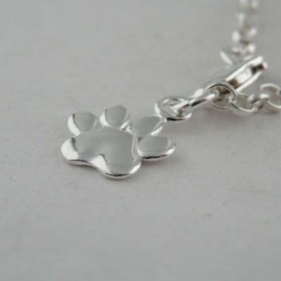 Sterling Silver Pawprint Charm Bracelet Solid 925 Animal Lover Pet Jewellery