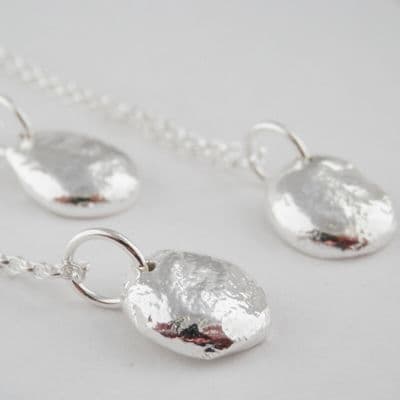 Sterling Silver Pebble Necklace Molten Organic Freeform 16 or 18 inch Necklace