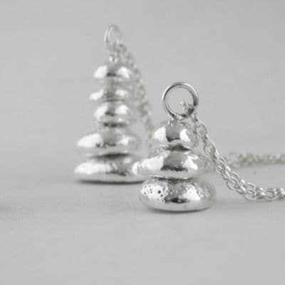 Sterling Silver Solid 925 Pebble Stack Nugget Necklace Unique Handmade