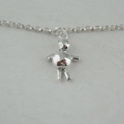 Sterling Silver Solid 925 Stick Man Figural Nugget Necklace Handmade Personalise