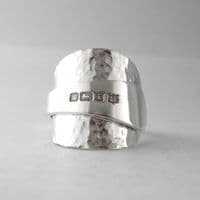 Stunning Handmade Antique Sterling Silver 925 Hammer Finish Spoon Ring date 1934
