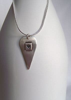 Stunning Handmade Folk Art Solid Silver Love Heart Pendant Unique Gift