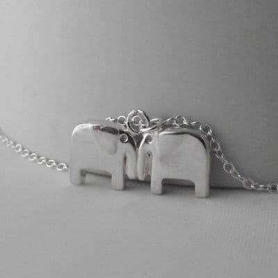 Stunning Handmade Solid Sterling Silver Double Elephant Pendant Sterling Chain