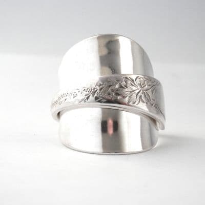 Stunning Sterling Silver Spoon Ring 2025 Handmade Antique 925 Bright Cut Floral
