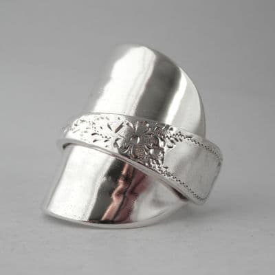 Stunning Sterling Silver Spoon Ring Handmade 925 Bright Cut Floral Hallmark 2025