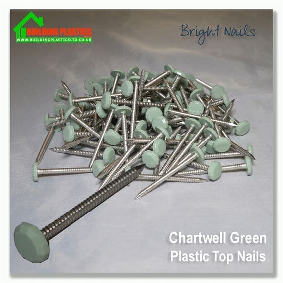 50mm Plastic Top Nails Chartwell Green Box 100 | Building Plastics Tele 0333 050 0585