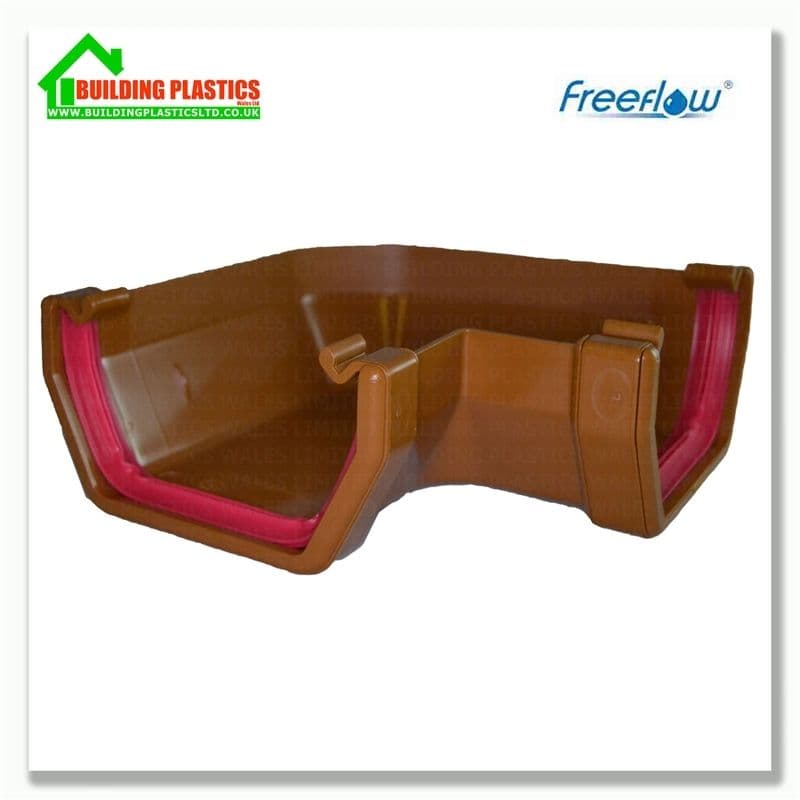 90 Degree Angle 114mm Square Line Gutter Caramel Freeflow Building Plastics Tele 0333 050 0585