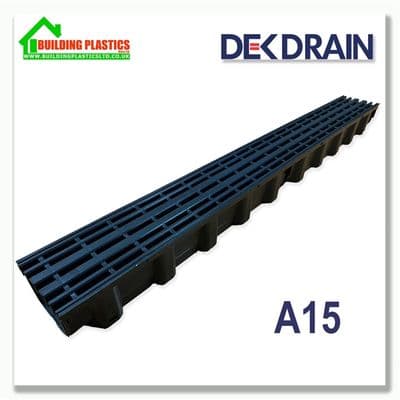 DekDrain A15 Channel Drainage Black Plastic Top - 1m Length