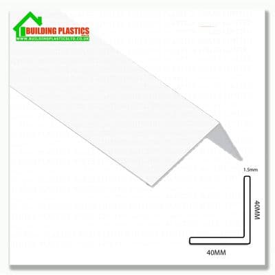 PVC Rigid Angle 40mm x 40mm x 2.5M White x 2 Lengths