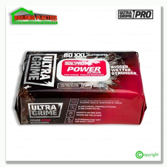 Ultragrime Pro XXL | Power Scrub Clothwipes Pack 80 | Building Plastics Tele 0333 050 0585