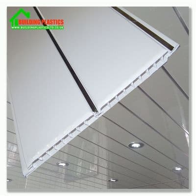 White with Silver Insert Ceiling Panel | 5 No x 200mm x 2.7m | Geopanel