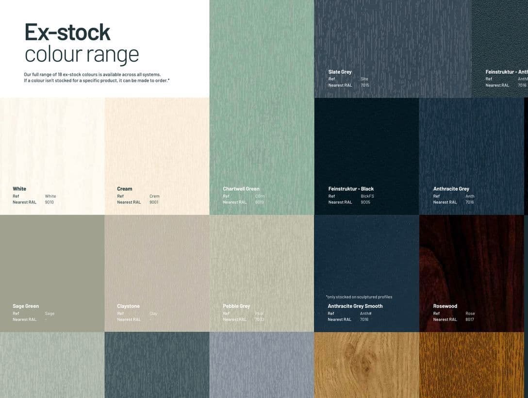 VEKA ex-stock colour range swatches