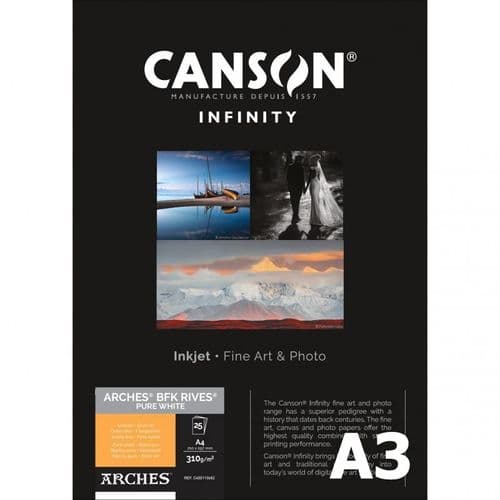 Canson Infinity ARCHES BFK Rives Pure White 310gsm | A3 x 25 Sheets | 310GSM | C400110684