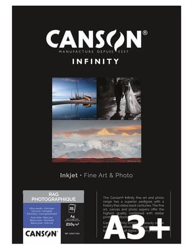 Canson Infintiy Rag Photographique 210gsm | A3+ x 25 Sheets | Smooth Matte | C206211028