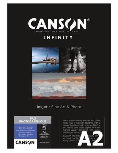 Canson Infintiy Rag Photographique 310gsm | A2 x 25 Sheets | Smooth Matte | C206211049