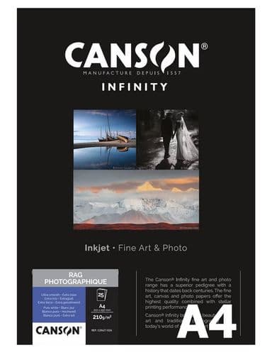 Canson Infintiy Rag Photographique 310gsm | A4 x 25 Sheets | Smooth Matte | C206211046