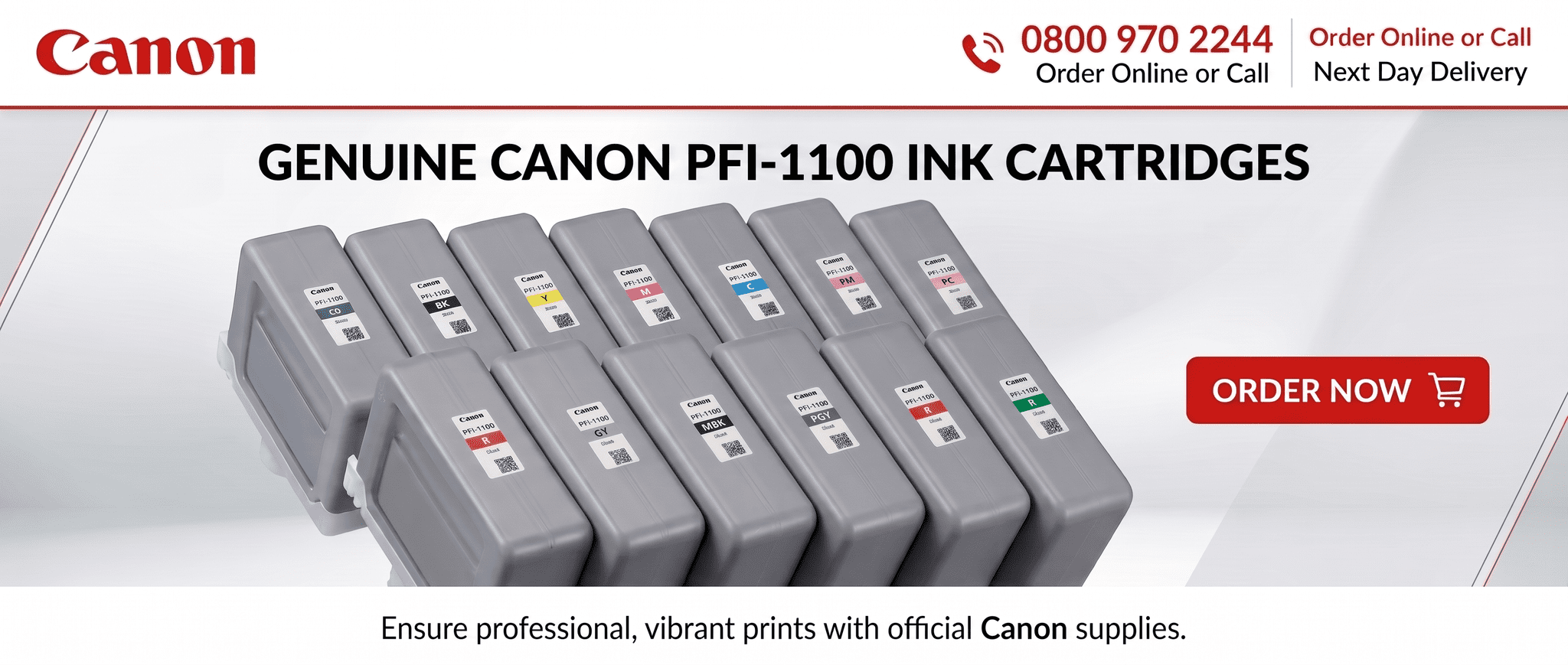 Genuine Canon PFI-1100 160ml LUCIA PRO ink cartridges for Canon imagePROGRAF PRO-2000 to PRO-6100 and PRO-4000S to PRO-6100S printers