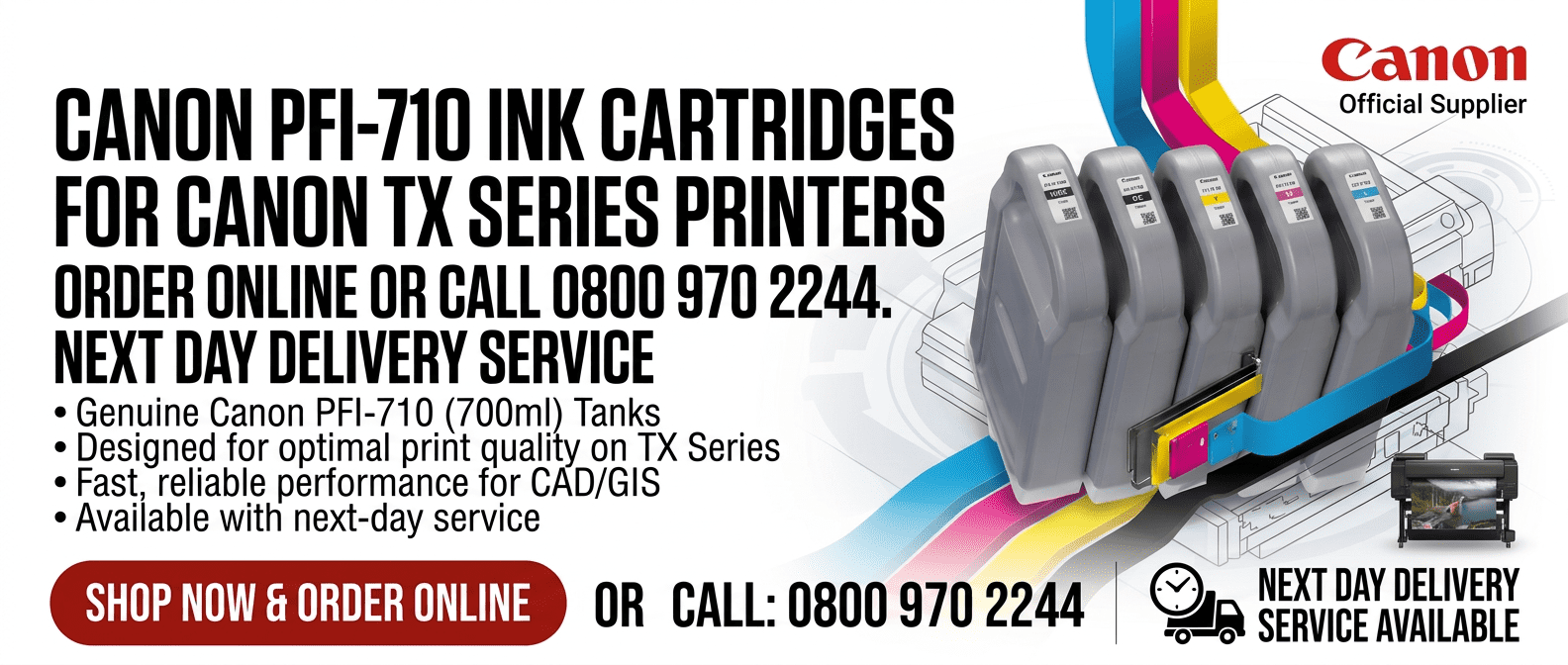 Genuine Canon PFI-710, PFI-711M and PFI-713MBK 700ml LUCIA TD ink tanks for Canon imagePROGRAF TX-2000 to TX-4310 printers