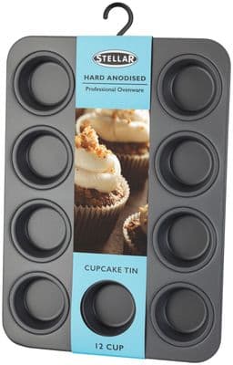 Stellar Hard Anodised 12 Hole Cupcake / Muffin Tin