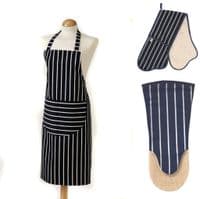 British Textiles Butchers Stripe Double Oven Gloves Navy