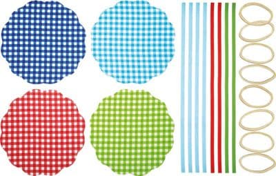 Home Made Pack of 8 Gingham Patterned Fabric Jam Jar Cover Kits by KitchenCraft