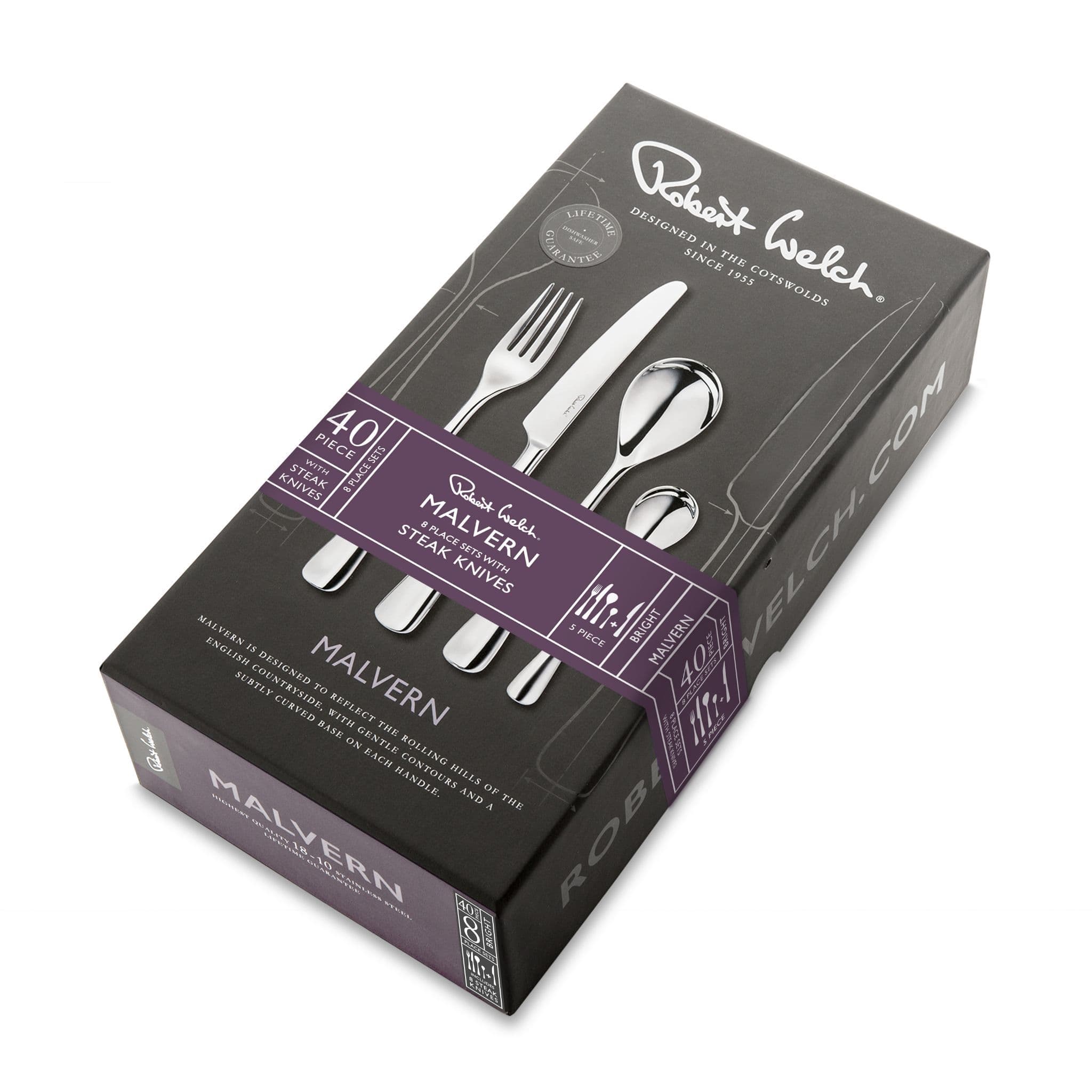 Robert Welch Malvern Bright 40pc Cutlery Set 8 Free Steak Knives