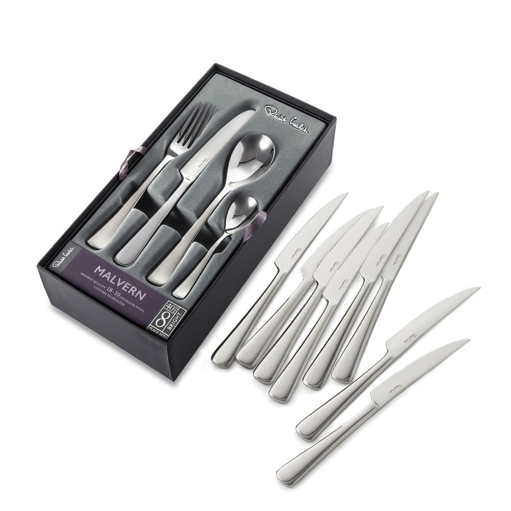 Robert Welch Malvern Bright 40pc Cutlery Set 8 Free Steak Knives