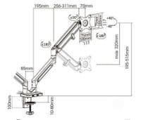 Dual Monitor Arm: Gas Assist, 2 USB Ports