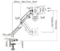 Single Monitor Arm: Gas Assist, 2 USB Ports