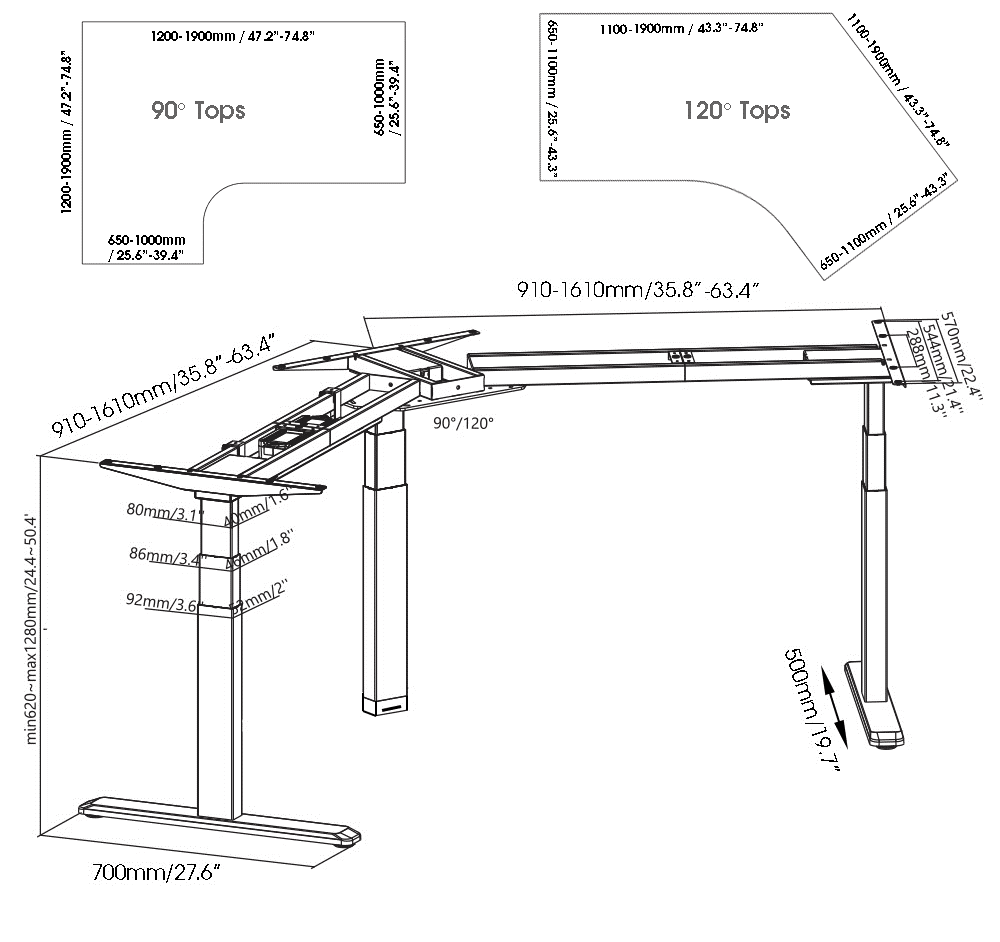 Ergo Triple Motor Sit-Stand Desk Frame | Heavy-Duty 150kg Radial Height Adjustable Desk