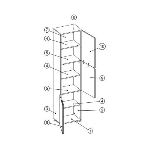 Premeno Tall Narrow Bookcase Storage Shelving Unit with White Gloss Doors