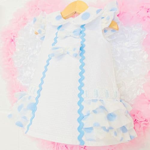 * Baby Girl White Spanish Dress with Blue details