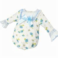 *Clearance* Baby Girl Blue/Cream Floral Smocked Romper 