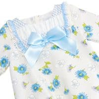 *Clearance* Baby Girl Blue/Cream Floral Smocked Romper 