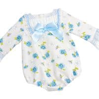 *Clearance* Baby Girl Blue/Cream Floral Smocked Romper 