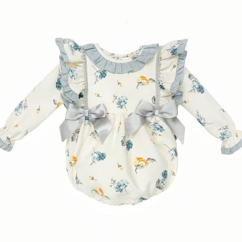 *Clearance* Baby Girl Cream Floral Frilly Shoulder Romper "MYDC2473"