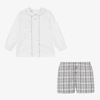 *SAL*E FOQUE Baby Boys White with Grey Checked Shorts Set 
