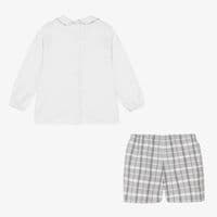 *SAL*E FOQUE Baby Boys White with Grey Checked Shorts Set 