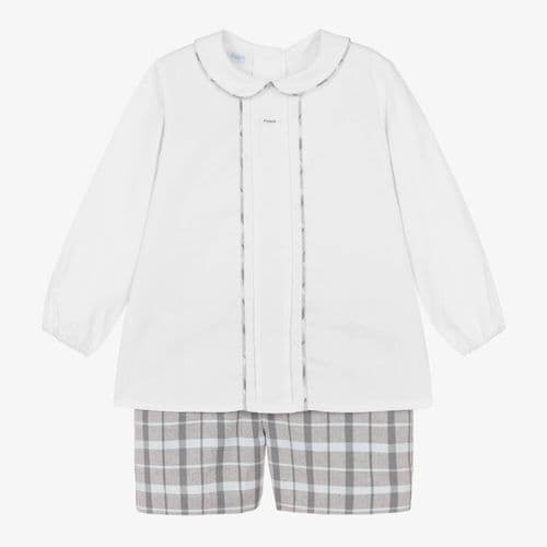 *SAL*E FOQUE Baby Boys White with Grey Checked Shorts Set "2324114"