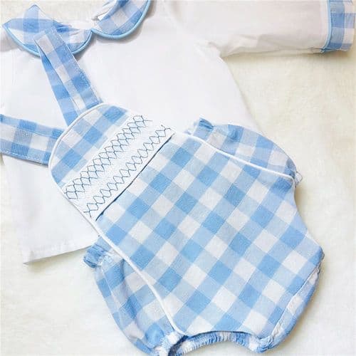 "SALE" Baby Boy Blue Checked Romper with Shirt "LM2042"