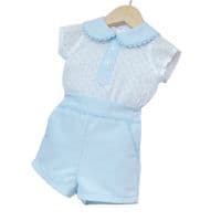 *SALE* Baby Boy Blue Collar Shirt with Waffle Shorts 