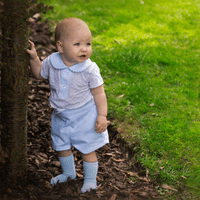 *SALE* Baby Boy Blue Collar Shirt with Waffle Shorts 