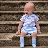 *SALE* Baby Boy Blue Collar Shirt with Waffle Shorts 