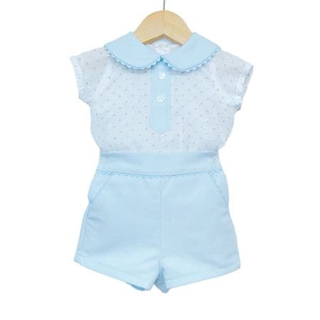 *SALE* Baby Boy Blue Collar Shirt with Waffle Shorts 