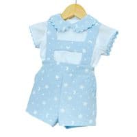 *SALE* Baby Boy Blue Star Print H Strap Dungaree with Shirt 