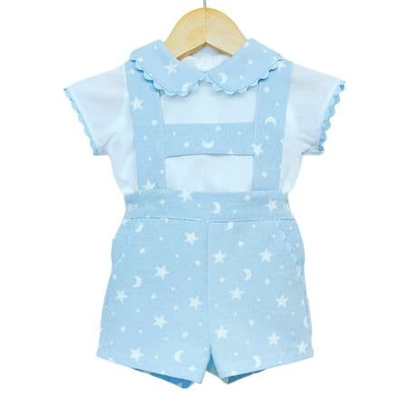 *SALE* Baby Boy Blue Star Print H Strap Dungaree with Shirt 
