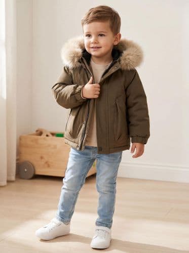 *SALE* Baby Boy Brown Bomber Jacket with Faux Fur Hood " 26014 "