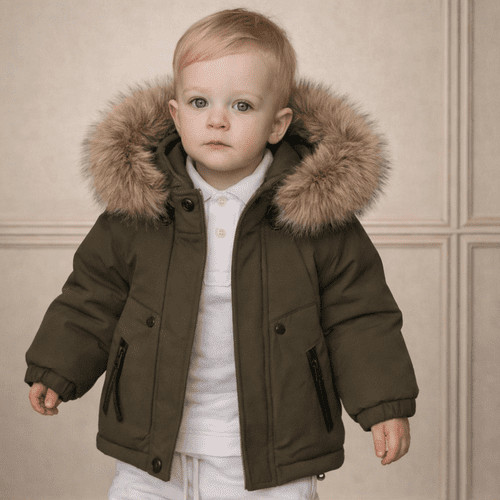 *SALE* Baby Boy Brown Bomber Jacket with Faux Fur Hood " 26014 "