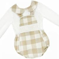 *SALE* Baby Boy Camel Checked Smocked Romper with  Shirt 