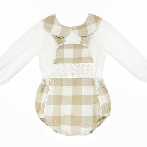 *SALE* Baby Boy Camel Checked Smocked Romper with Shirt "MYDB2469C"